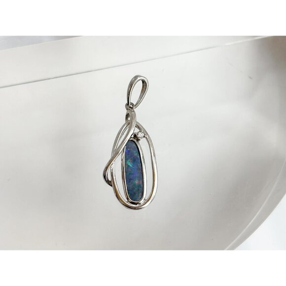 RARE Australian Opal Oval Crossover Swirly Sterling Silver 925 Vintage Pendant - Picture 6 of 9
